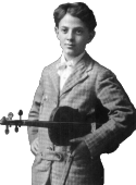 Young Jules Stein posing with fiddles under his arm.